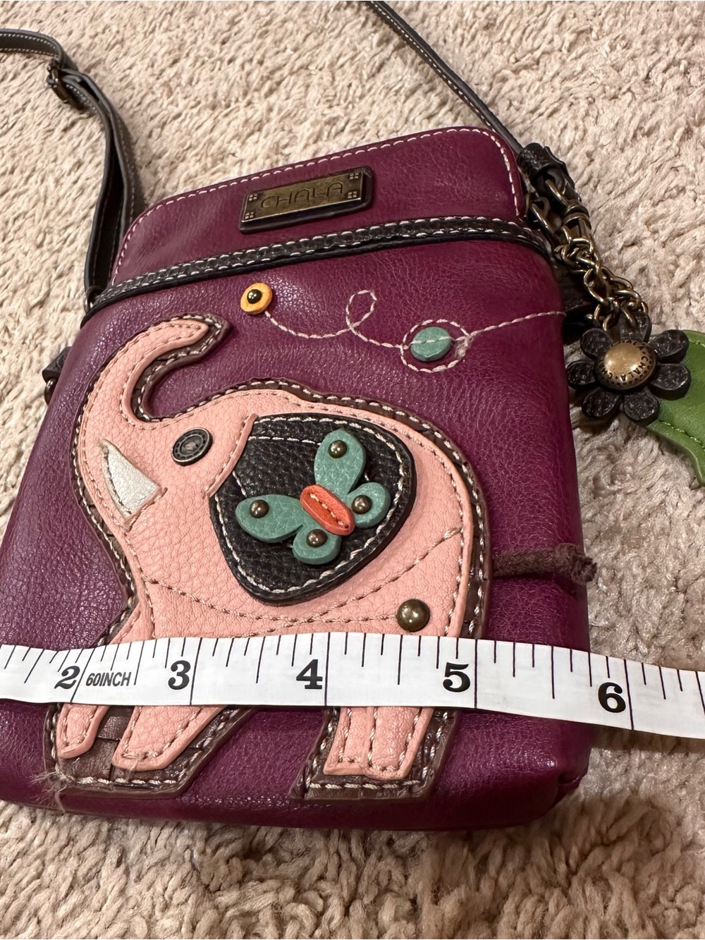 Chala Crossbody Phone Case with Pink Elephant and Green Accent